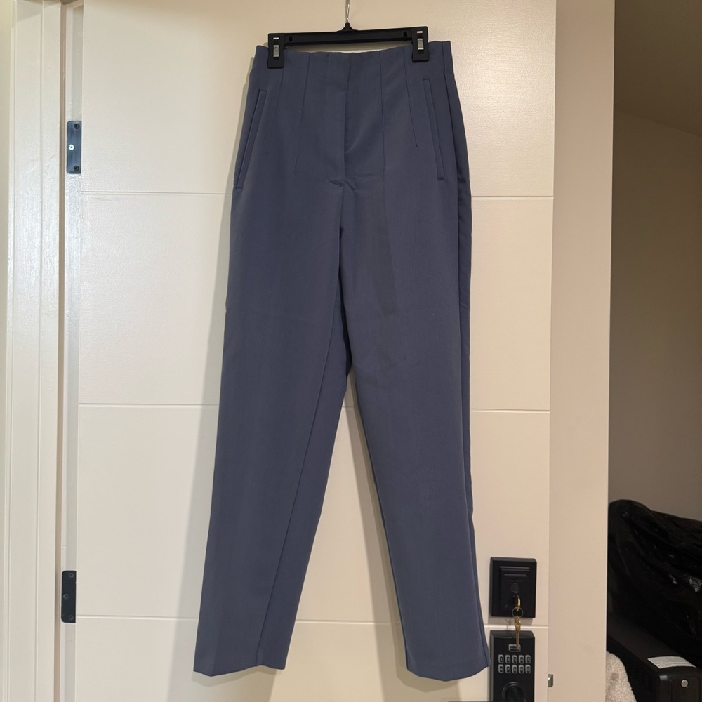 Zara Dusty Blue High-Waisted Tapered Trousers